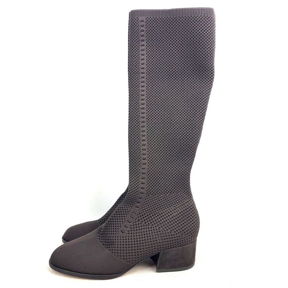 Eileen Fisher Alas Tall Boots Stretchy Knit Mesh Chocolate Brown Size 8 - Picture 1 of 8